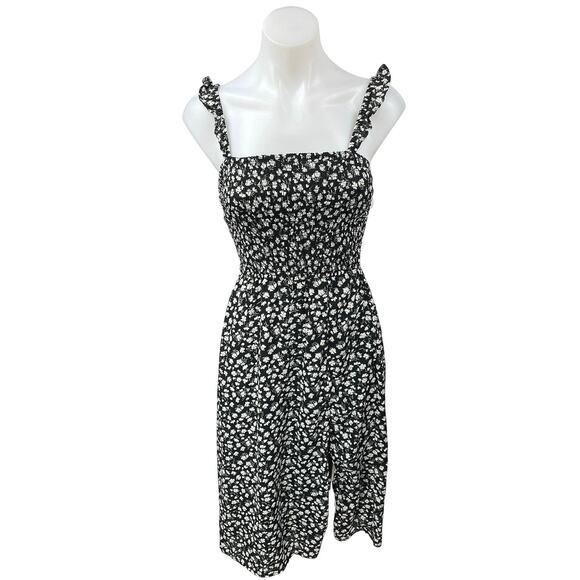 Abercrombie & Fitch Black Floral Sleeveless Smocked Slit Midi A-line Dress Sz XS - Picture 1 of 6